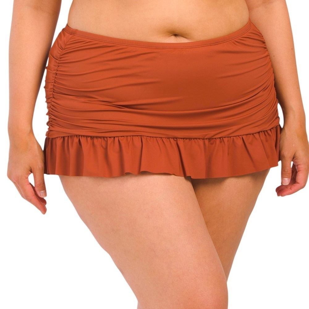 La Blanca Plus Swim Skirt Size 18 Cinnamon Brown Ruched Ruffle Tummy Co